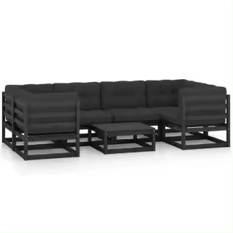 VIDAXL 3077303 conjunto de jardín de 6 sofás con cojines y una mesa de madera color negro - 1