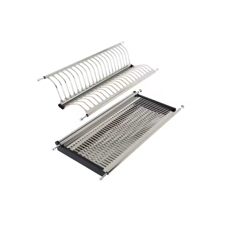 AZERO - Juego de Escurreplatos y escurre vasos con bandeja recoge agua, material Acero Inoxidable, disponible en varias medidas, soportes ajustables - 1