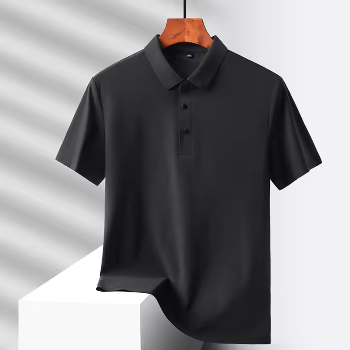 Camisa Polo De Seda Hielo Refrescante Para Verano Sin Costuras Transpirable Y Ligera Para Hombre Estilo Casual - 1