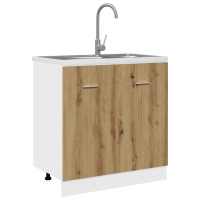 vidaXL Armario bajo fregadero “Lyon” madera ingeniería en color Blanco/Marrón roble/Roble ahumado y más | almacenamiento funcional diseño moderno para baño dormitorio sala - details 6