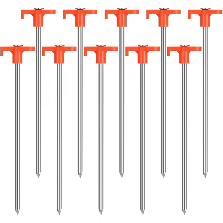 10 Pack Tent Pegs Metal Heavy Duty Camping Pegs - Awning & Rock Peg for Hard Ground, Camping, Tents, Tarpaulin (orange) - 1