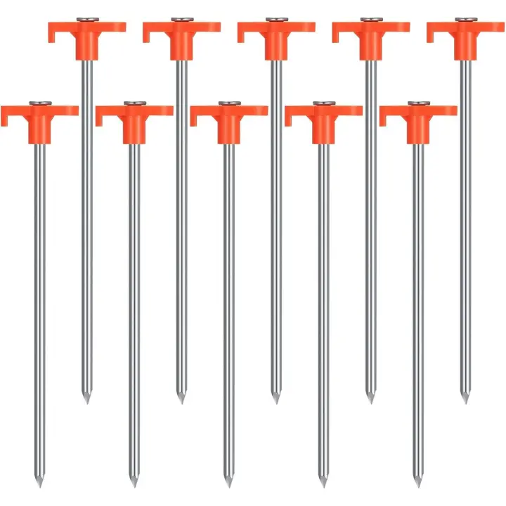 10 Pack Tent Pegs Metal Heavy Duty Camping Pegs - Awning & Rock Peg for Hard Ground, Camping, Tents, Tarpaulin (orange) - 1