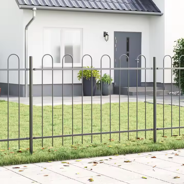 Cerca de Jardín VidaXL con Parte Superior Arqueada Gris 3,4x1,2 m de Acero - 1