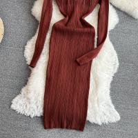 Vestido De Encaje Con Manga Larga Para Mujer Ropa De Fiesta Retro O-Neck Ajustado Estilo Coreano Poliéster Mid-Calf - details 40