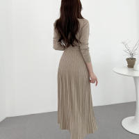 Vestido De Suéter Tejido Para Mujer Estilo Vintage A-Line Cuello V Manga Regular Botones Mid-Calf Talla Suave Otoño Invierno - details 5
