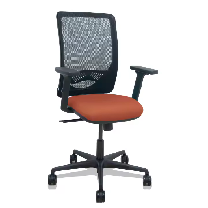 Silla Zulema sincro malla negra asiento bali marrón brazos 2D ruedas 65mm - 1