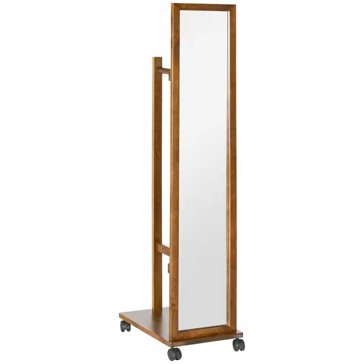 HOMCOM Espejo de Cuerpo Entero con Ruedas Espejo Largo con Barra para Ropa y Estante Inferior para Dormitorio Salón Pasillo 35,5x49,5x167,8 cm Nogal - 1