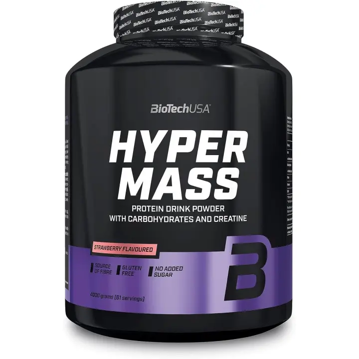 BiotechUSA Hyper Mass 4kg - Suplemento para incrementar masa muscular con proteína de suero de leche, creatina, Ganador de peso-sabores Chocolate Vainilla y Fresa - 1