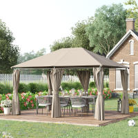 Outsunny Cenador con Techo al Aire Libre Gazebo Pabellón Exterior con Pared Lateral Cenador Carpa de Jardín 4x3 m Marco de Acero para Fiesta Eventos - details 1