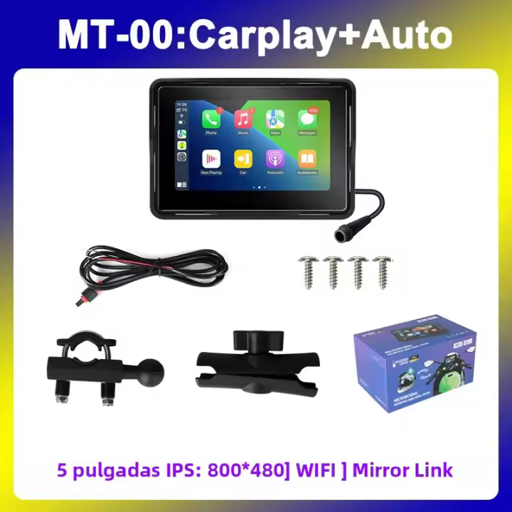  Pantalla Táctil IPS De 7" JMCQ Para Motocicleta Con DVR Dashcam Wireless Carplay Android Auto Cámara Frontal Y Trasera Grabadora Impermeable IPX7 - 1