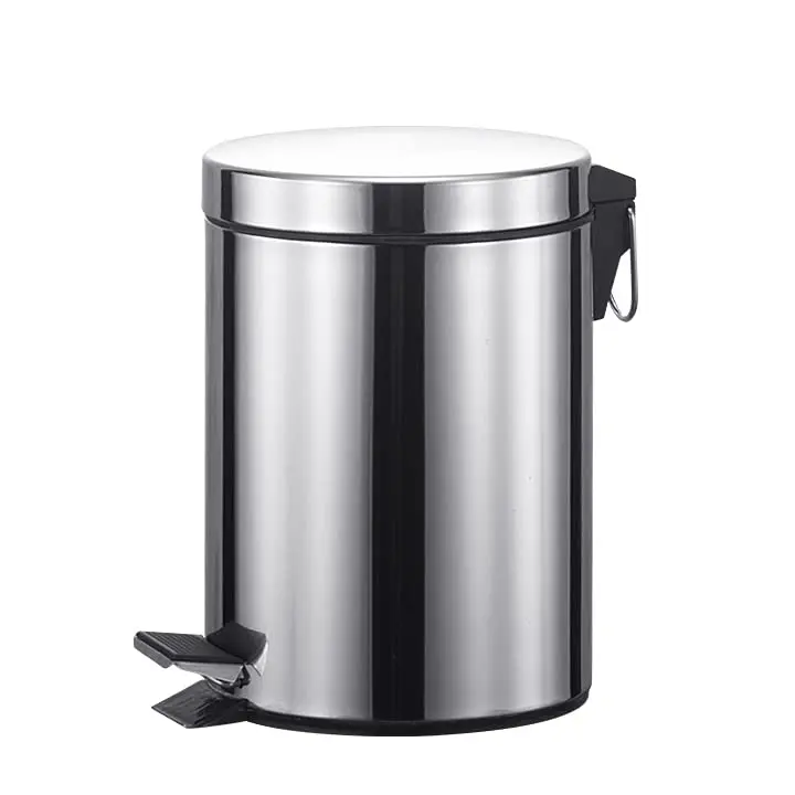 C.A - Papelera de Acero con Tapa de Bambú, 3 - 5L, Cubo de Basura Pequeño Extraíble, con Pedal, Asa para Transportar, para Baño, Cocina o Escritorio - 1