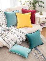 Cubiertas De Cojines De Veludo Elegantes Y Cómodas Con Borlas Suaves Sólidas Decorativas Para Muebles Del Salón Cubierta De Almohada Redonda De Terciopelo Para Sofá - details 5