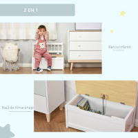HOMCOM Baúl de Juguetes Banco Almacenamiento Infantil de Madera de Pino con Tapa Amortiguadora y Respaldo Alto para Niños de +2 Años Salas de Juego Habitación 60x30x50 cm - details 3
