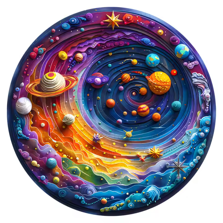 Rompecabezas De Madera Para Adultos: Puzzle Espacial Planetario Con Piezas Irregulares Juego Familiar Regalo Ideal Para Niños - 1