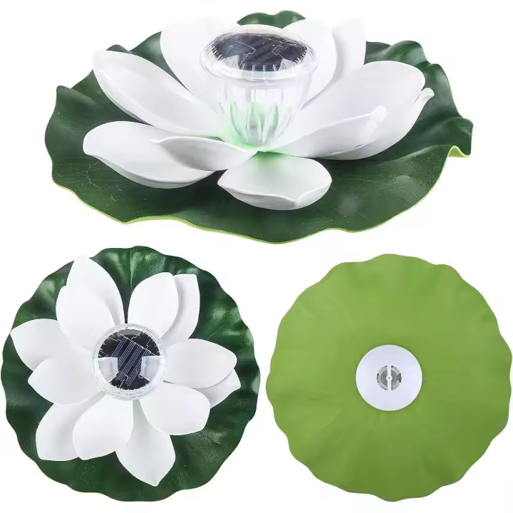 Luces solares flotantes para estanques, luces solares con forma de loto, luces solares flotantes para piscinas, decoración con flores de loto, luces solares para estanques - 1