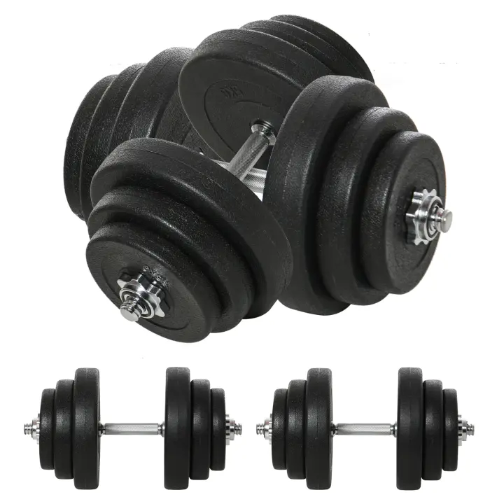 HOMCOM Juego de Mancuernas Pesas de Fitness 40KG Ajustable Profesionales Gimnasio Doméstico y Musculación con Barra Acero y Discos - 1