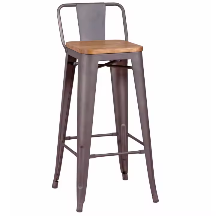 Nest Dream - Taburete industrial en acero envejecido, respaldo bajo y asiento de madera - Bistro - 1