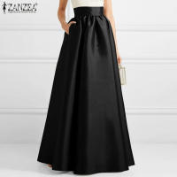 ZANZEA Falda Larga De Seda A-Line Elegante De Verano Para Mujer Cintura Alta Sólida Casual Fiesta OL Trabajo Sin Estirar Polyester - details 6