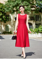 Vestido Elegante Sin Mangas Para Mujer Oficina Slim Cintura Gran Swing O-Neck Rojo Negro Verano Fiesta Noche Nuevo Polyester Spandex Viscosa - details 4