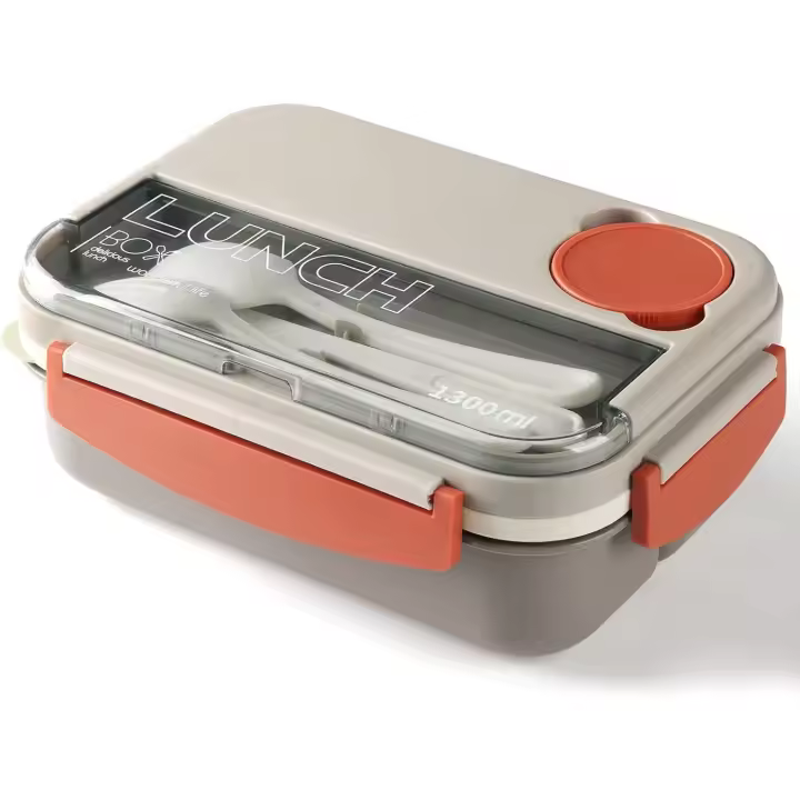 PORCHEDDU Fiambreras Bento Box, contenedor De almuertos a prueba de fugas con compartimientos, lonchera con juego de cobertor para salsa, adoptado para microolas y lavavajas. Beige - 1