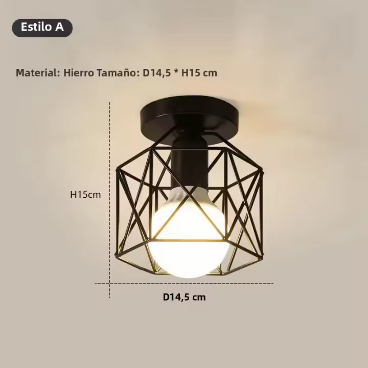 Lámpara De Techo Vintage E27 En Metal Negro Para Pasillo Foyer Aisle Iluminación Interior De Cages Chandelier Para Hogar - 1