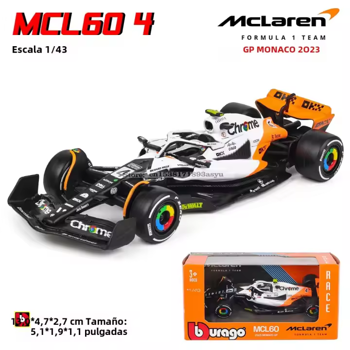 Modelo De Coche De Lujo Bburago 1:43 McLaren F1 2024 MCL60 En Color Monza Blanco Aleación De Aluminio Para Coleccionistas Y Juguetes - 1