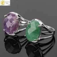 Anillo Ajustable De Piedra Natural En Forma De Huevo Para Mujer Con Cristales De Onix Tigre Y Cuarzo Rosa En Plata Multifacética Moda Fiesta - details 1