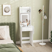 HOMCOM Tocador de Maquillaje con Luces LED de Color Ajustable y Espejo Tocador con Lateral Abatible Cajón Compartimentos Abiertos para Espacios Pequeños Blanco - details 1
