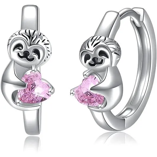 Pendientes colgantes de aro con forma de perezoso, joyería de plata de ley, regalos de cumpleaños y Navidad para mujeres y niñas - 1