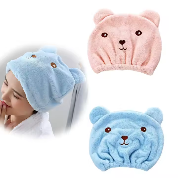2 uds. De gorro para el pelo seco, toalla para el pelo, toalla de microfibra para el pelo, turbante absorbente, toallas para la cara, gorro de toalla de baño para cabello de secado rápido (rosa + azul) - 1
