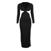 Vestido Largo De Cintura Alta Con Capucha Y Manga Larga En Color Sólido 2024 Primavera Vestido Slimming Con Espalda Descubierta Y Cuello En V Para Mujer - details 4