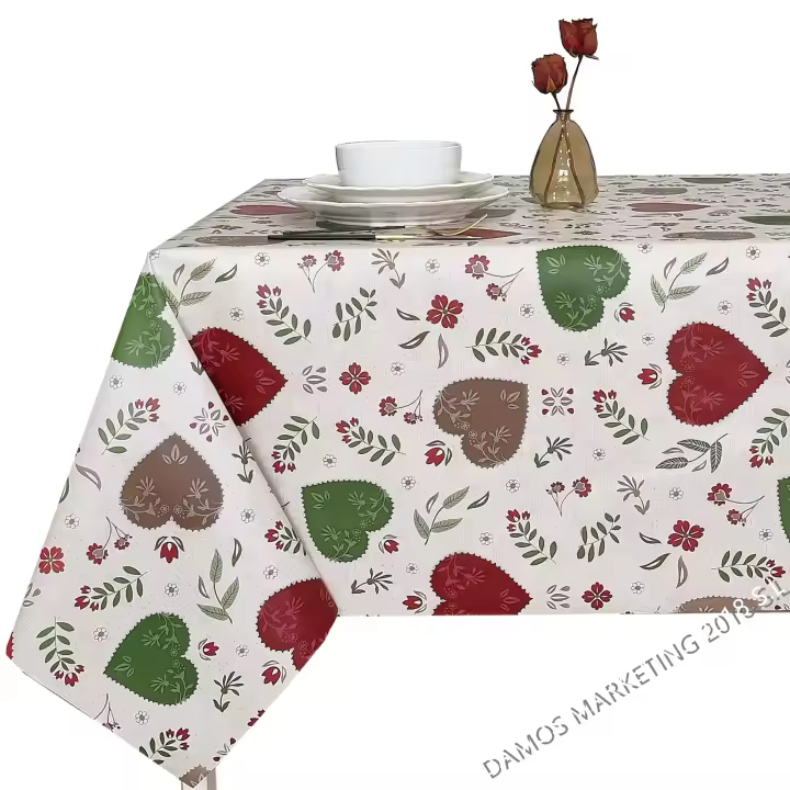 Mantel PVC, Mantel de hule, Mantel impermeable, Ideal para el hogar, Cocina, Comedor, Fácil de limpiar, Estilo rustico, Corazones, Hojas, Rojo, Verde, Azul - 1