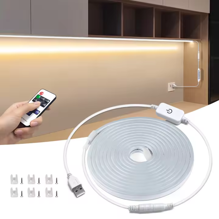 Tira De Neón LED 120LEDs/M Con Control Remoto Y USB 5V Luz Impermeable Para Cocina Hogar Armario Exterior Jardín - 1