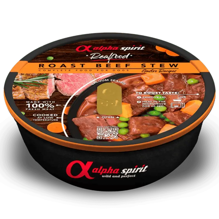 Alpha Spirit Real Food Estofado de ROAST BEEF para perros (280gr)  Alpha Spirit Estofado de ROAST BEEF Real Food para perros - 280gr - Alimento para mascotas de calidad superior - 1