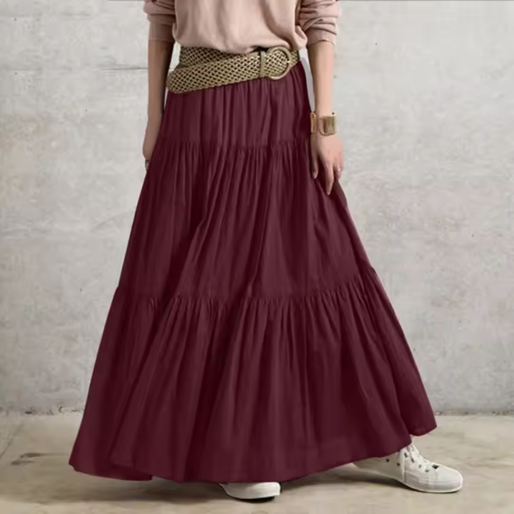 Vestido Maxi Vintage A-Line Para Mujer Color Sólido Casual Con Volantes Y Cintura Imperio Manga Larga Medio Ajuste Longitud Hasta El Tobillo - 1