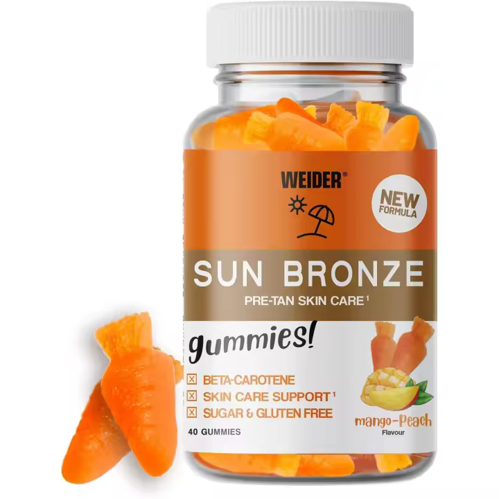 Weider Sun Bronze Gummies, Sabor Mango-Melocotón, Gominolas con Betacaroteno, Luteína, Zeaxantina y Vitamina A, Para Potenciar el Bronceado y Mantener la Piel, Sin Azúcar, Provip Zone - 1