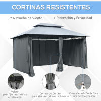 Outsunny Cenador de Jardín 3x4 m Marco Acero Gazebo con Doble Techo 6 Cortinas Laterales 8 Orificios de Drenaje Buena Ventilación para Fiestas Eventos - details 3