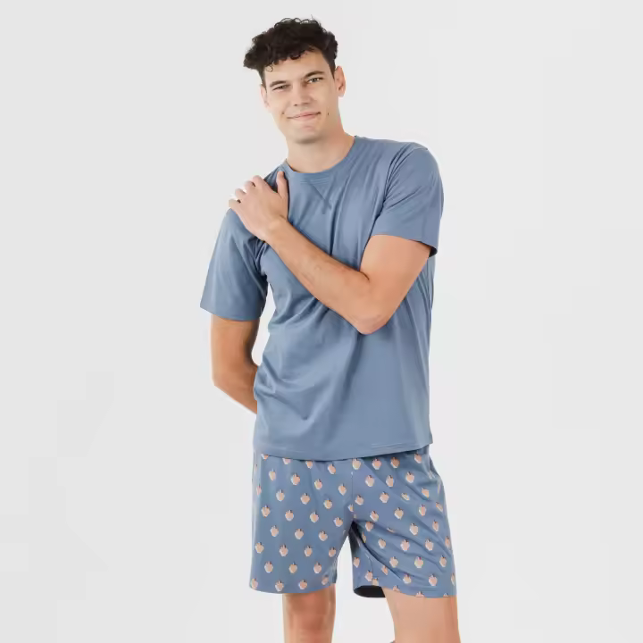 TRAMAS+ Conjunto Pijama Corto Hombre 100% Algodón, Camiseta Manga Corta y Pantalón Corto 100% Algodón. - 1