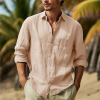 Camisa De Algodón Y Lino Para Hombre Estilo Hawaiano Con Collar De Vuelta Suave Y Transpirable De Color Sólido Casual Para Grandes Tamaños Streetwear - details 1