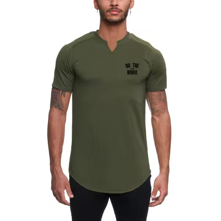 Gym Bodybuilding Fitness Shirt Summer Casual Breathable Quick Dry Elastic Tops Men Fashion Solid Print Short Sleeve Slim T-shirt - 1