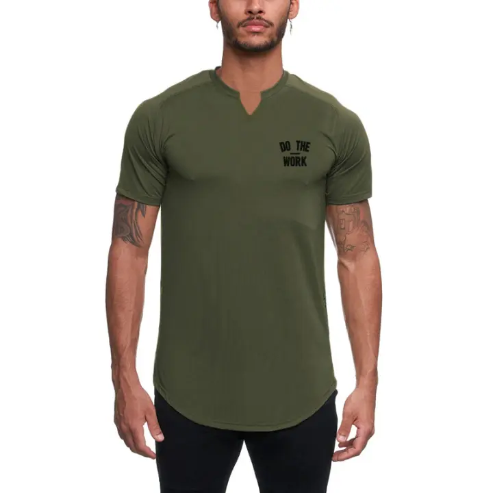 Gym Bodybuilding Fitness Shirt Summer Casual Breathable Quick Dry Elastic Tops Men Fashion Solid Print Short Sleeve Slim T-shirt - 1