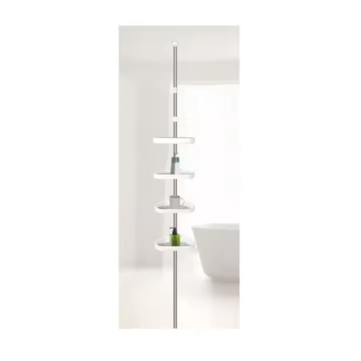 Estantería de baño telescópica de plástico y acero inoxidable con 4 baldas de almacenaje - 1