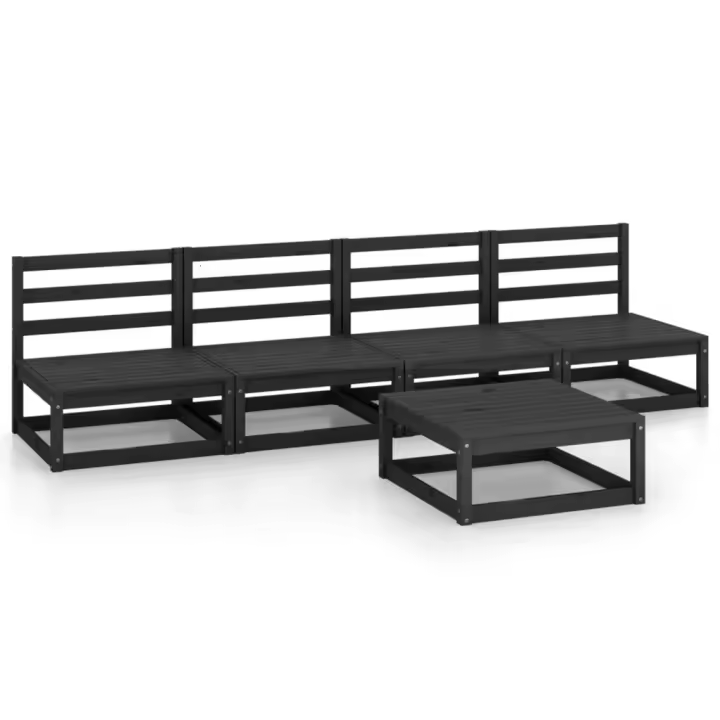 vidaXL Juego de muebles de jardín 5 piezas negro madera maciza de pino - 1