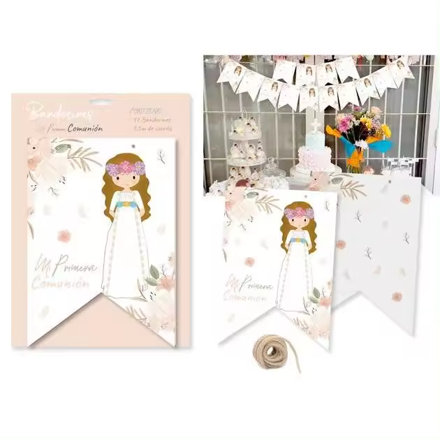 Disok Decoración con 12 Banderines Primera Comunión Niña - 1