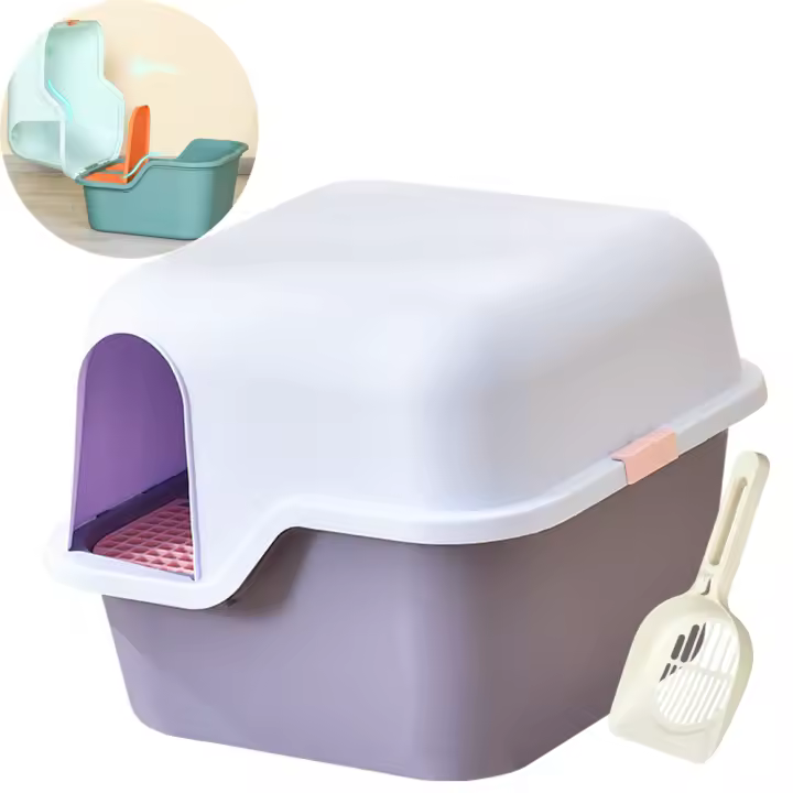Aseo Cerrado para Gato Arenero Cubierto con Pala Sanitaria Bandeja Arena para Mascotas Gatos 2 Colores 50 x 51 x 39 cm - 1