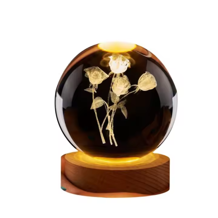 Lámpara Nocturna De Cristal 3D Rosa Para Habitación Regalo De Cumpleaños Para Novia Clase Amiga Esposa Niños Navidad Día De San Valentín - 1