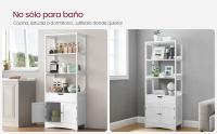 VASAGLE Armario de Baño, Armario Alto, Estantería Independiente, con 3 Estantes Abiertos, 1 Cajón Grande y 1 Armario, 32,5 x 60 x 154 cm, para Sala de Estar, Cocina, Estudio, Blanco - details 1