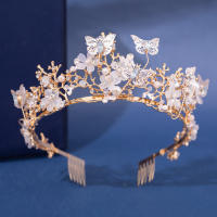 Diadema De Boda Hecha a Mano Con Perlas Y Rhinestones Diseño Floral Con Mariposa Accesorio Para El Cabello Regalo De Novia - details 9