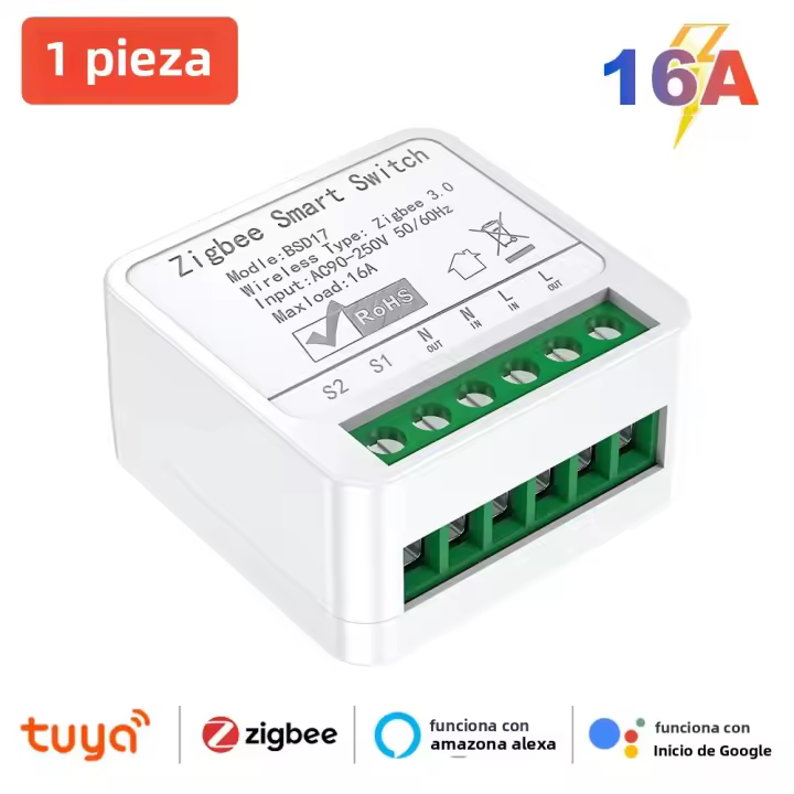 Interruptor Inteligente 16A Tuya ZigBee 3.0 Para Automatización DIY Módulo De Control De Luz Soporta 2 Maneras De Control Compatible Con Alexa Y Google Home - 1