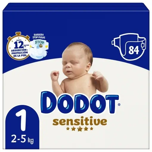 Pañales Dodot Sensitive T1(2-5KG) 84ud -T2(4-8KG) 80ud-T3(7-11KG)1PACK*56 total 112ud-T4(10-15KG)1PACK*48 total96ud-T5(12-17KG)1PACK*44 total 88ud-T6(14+KG)1PACK*41 total 82ud - 1